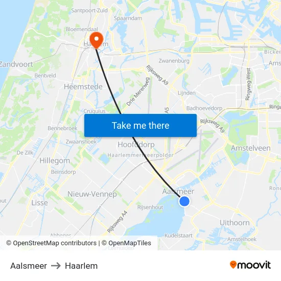Aalsmeer to Haarlem map
