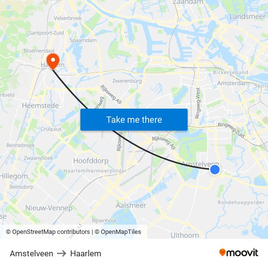 Amstelveen to Haarlem map