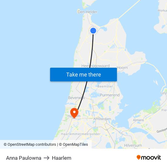 Anna Paulowna to Haarlem map