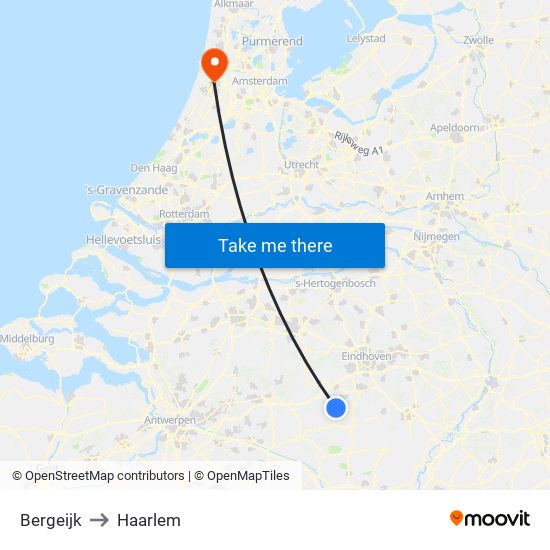 Bergeijk to Haarlem map