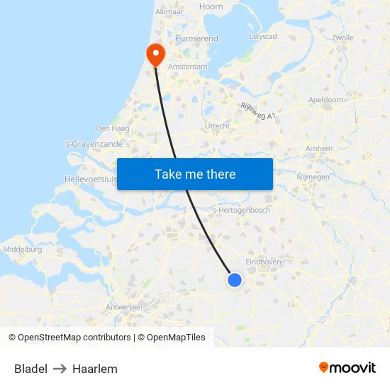 Bladel to Haarlem map