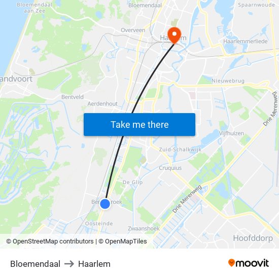 Bloemendaal to Haarlem map