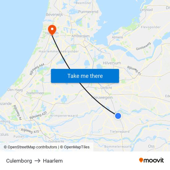 Culemborg to Haarlem map