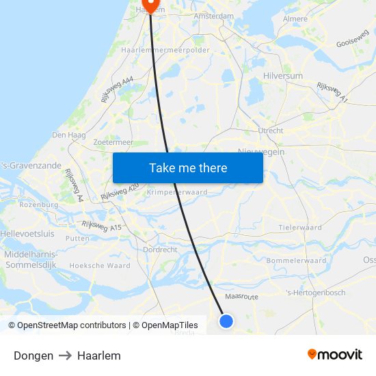 Dongen to Haarlem map