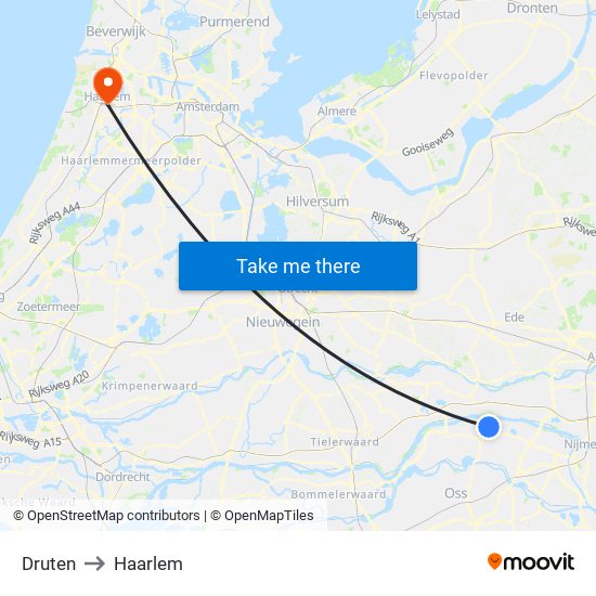 Druten to Haarlem map