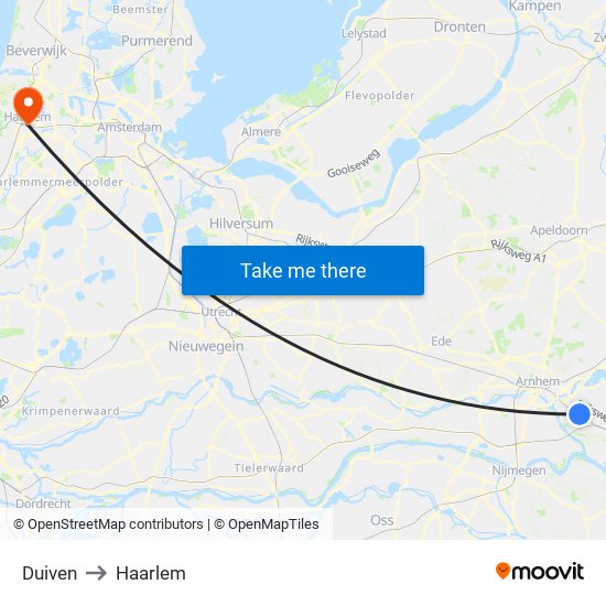 Duiven to Haarlem map