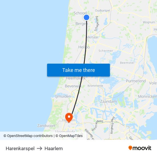 Harenkarspel to Haarlem map