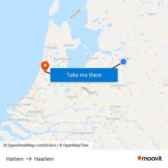 Hattem to Haarlem map