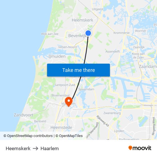 Heemskerk to Haarlem map