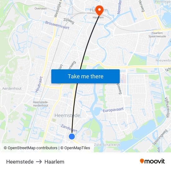 Heemstede to Haarlem map