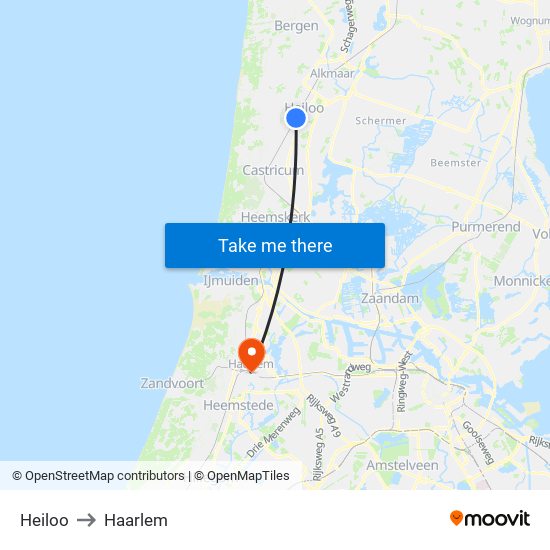 Heiloo to Haarlem map