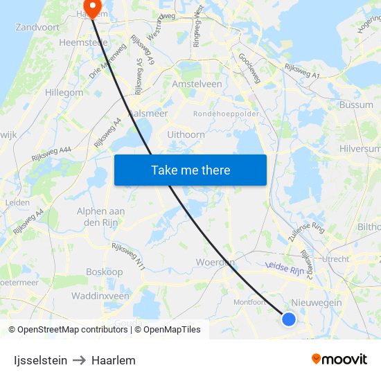 Ijsselstein to Haarlem map