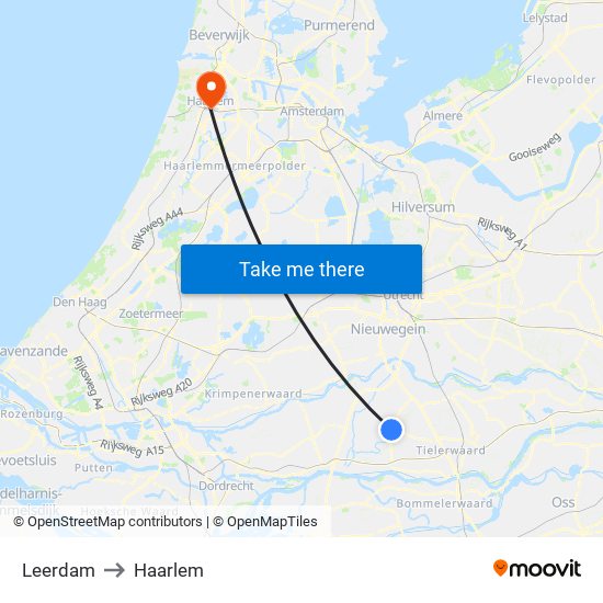 Leerdam to Haarlem map