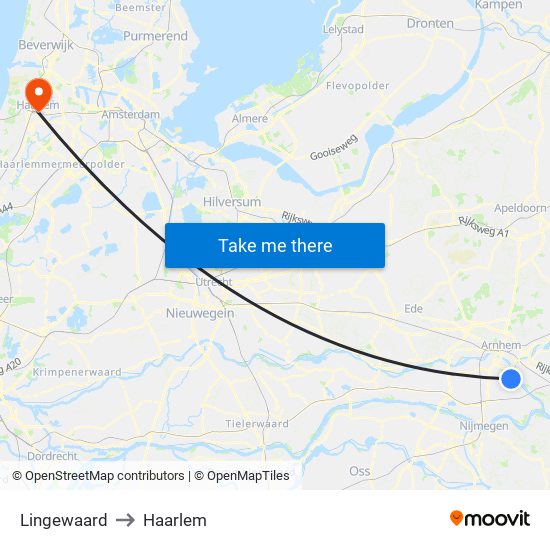 Lingewaard to Haarlem map