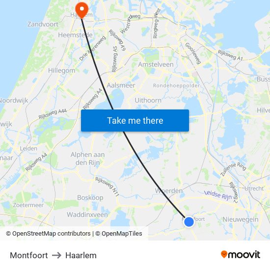 Montfoort to Haarlem map