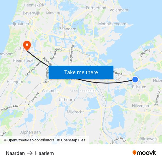 Naarden to Haarlem map