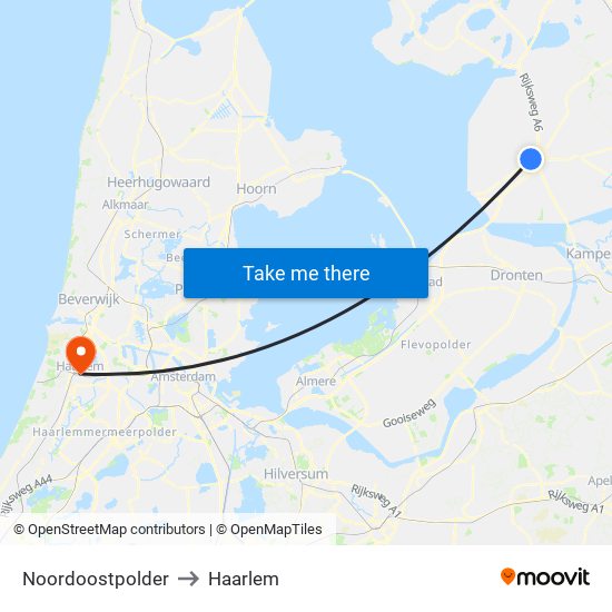 Noordoostpolder to Haarlem map