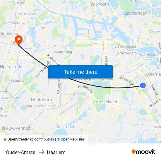Ouder-Amstel to Haarlem map