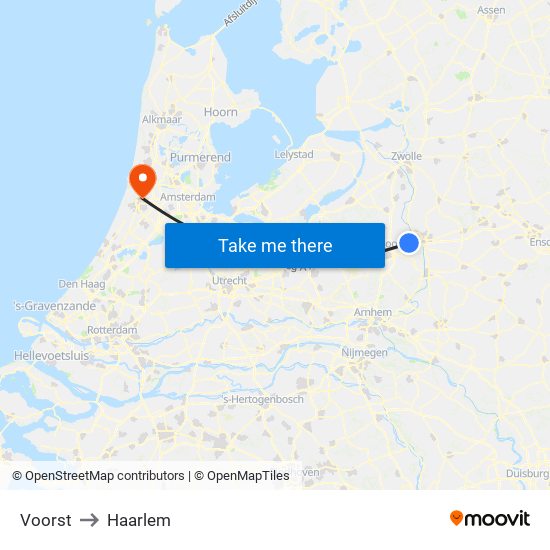 Voorst to Haarlem map