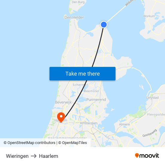 Wieringen to Haarlem map