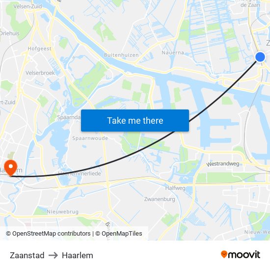 Zaanstad to Haarlem map