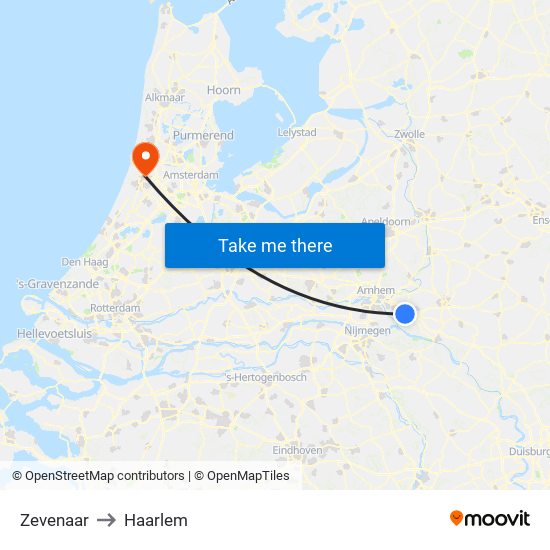 Zevenaar to Haarlem map