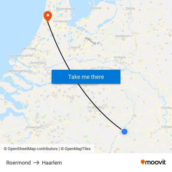 Roermond to Haarlem map