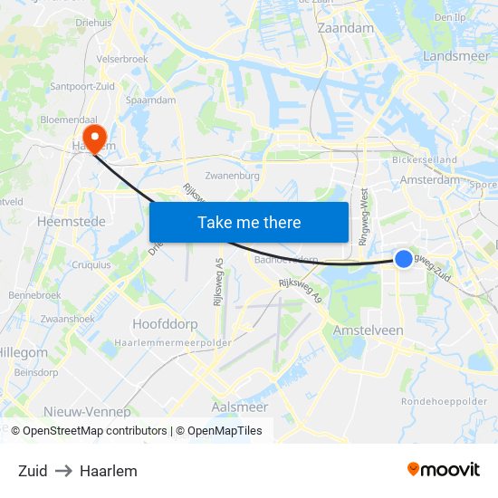 Zuid to Haarlem map