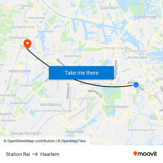 Station Rai to Haarlem map