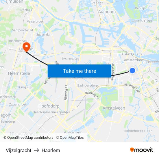 Vijzelgracht to Haarlem map