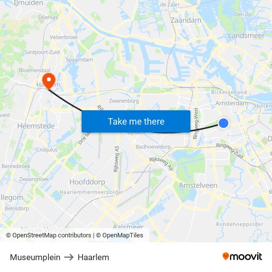 Museumplein to Haarlem map