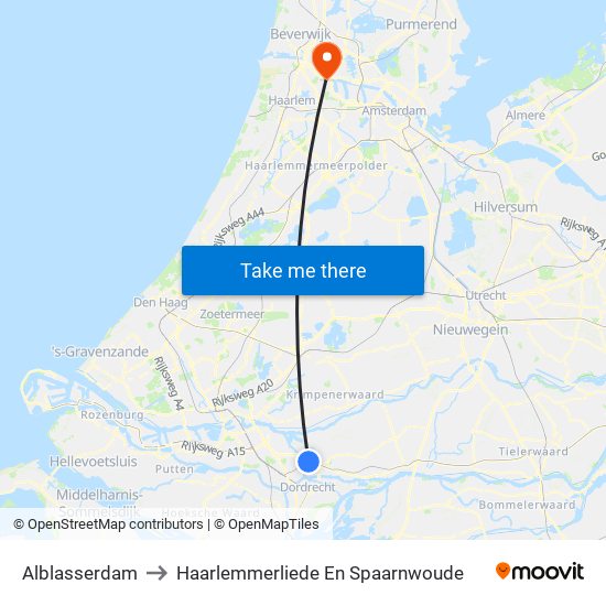 Alblasserdam to Haarlemmerliede En Spaarnwoude map
