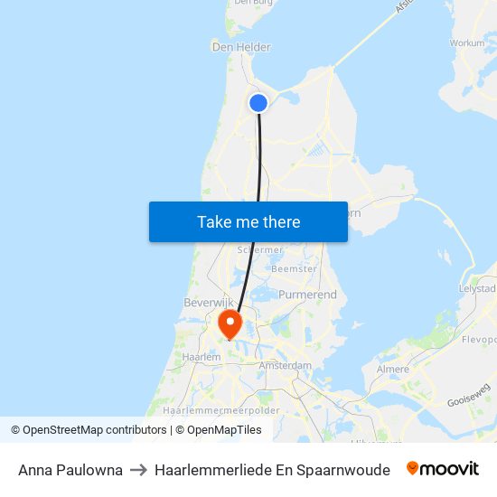 Anna Paulowna to Haarlemmerliede En Spaarnwoude map