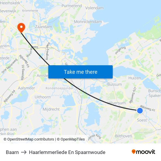 Baarn to Haarlemmerliede En Spaarnwoude map