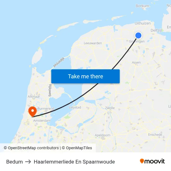 Bedum to Haarlemmerliede En Spaarnwoude map