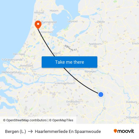 Bergen (L.) to Haarlemmerliede En Spaarnwoude map