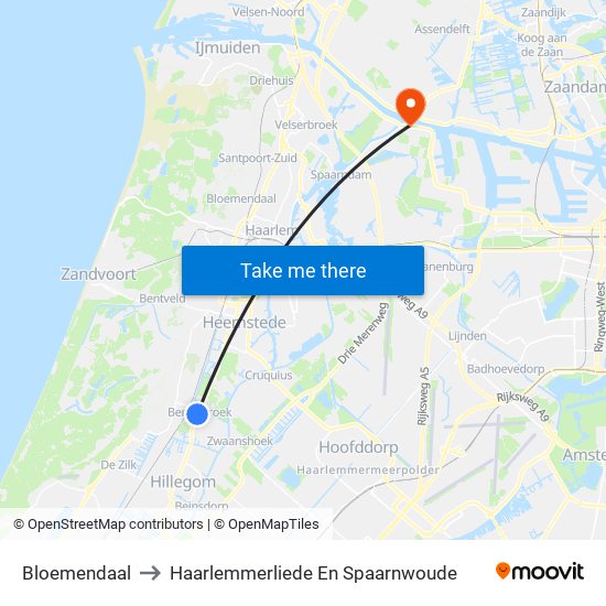 Bloemendaal to Haarlemmerliede En Spaarnwoude map