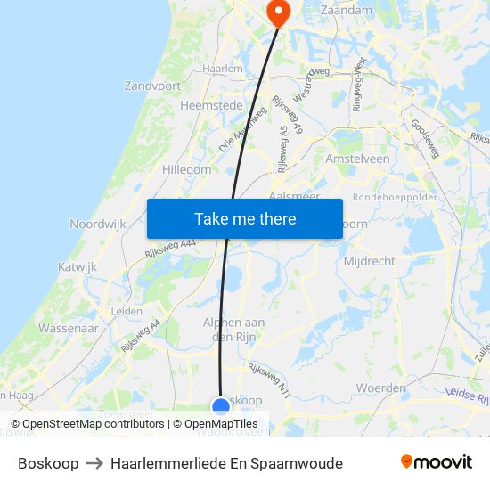 Boskoop to Haarlemmerliede En Spaarnwoude map