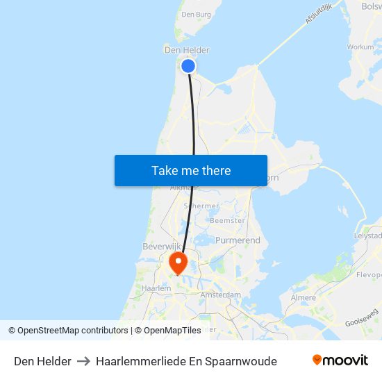 Den Helder to Haarlemmerliede En Spaarnwoude map