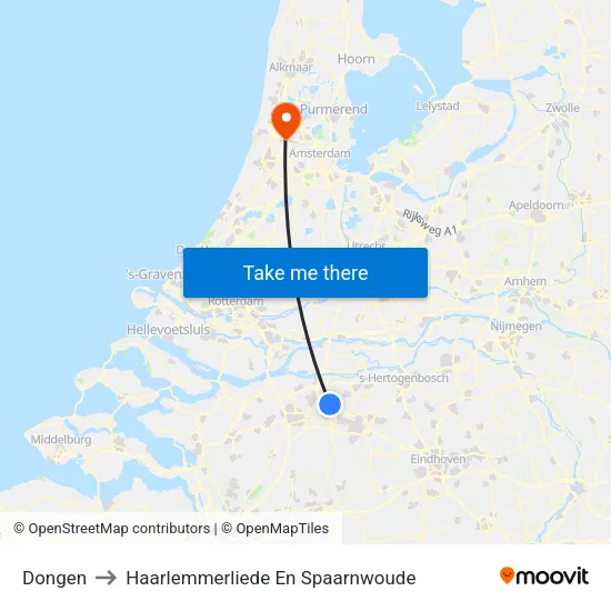 Dongen to Haarlemmerliede En Spaarnwoude map