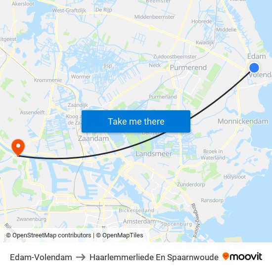 Edam-Volendam to Haarlemmerliede En Spaarnwoude map