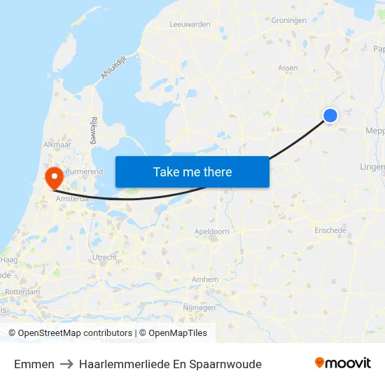 Emmen to Haarlemmerliede En Spaarnwoude map