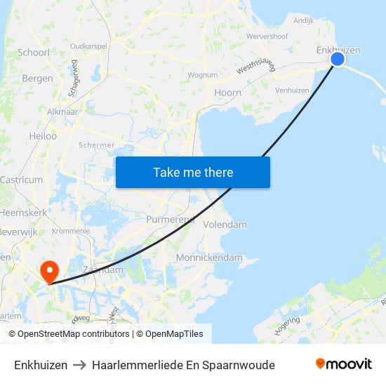 Enkhuizen to Haarlemmerliede En Spaarnwoude map