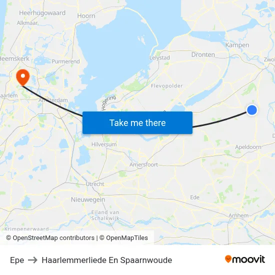 Epe to Haarlemmerliede En Spaarnwoude map