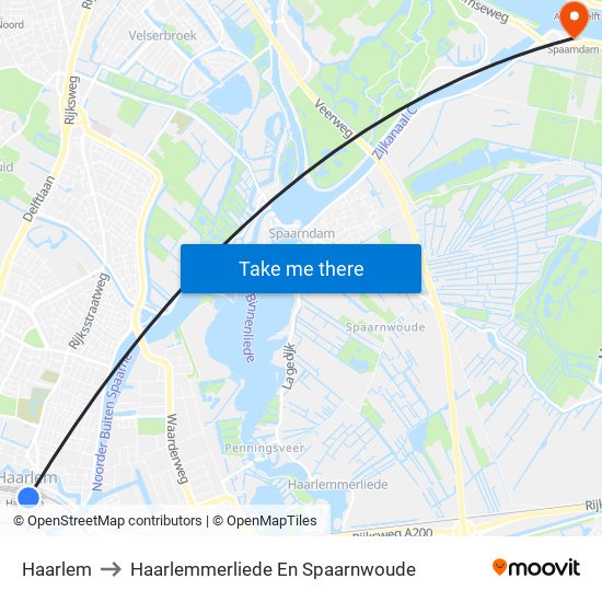 Haarlem to Haarlemmerliede En Spaarnwoude map