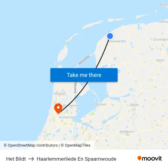 Het Bildt to Haarlemmerliede En Spaarnwoude map