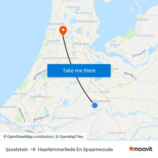 Ijsselstein to Haarlemmerliede En Spaarnwoude map