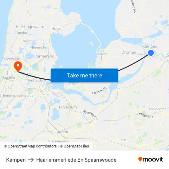 Kampen to Haarlemmerliede En Spaarnwoude map
