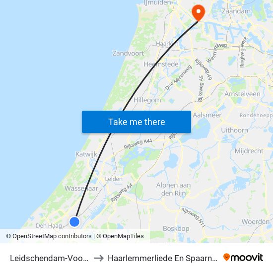 Leidschendam-Voorburg to Haarlemmerliede En Spaarnwoude map