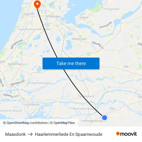 Maasdonk to Haarlemmerliede En Spaarnwoude map